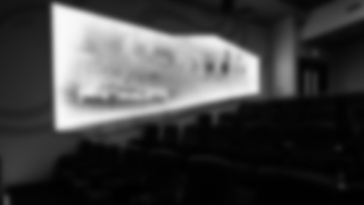 A look inside the team meeting room after renovation of part of UCHealth Training Center that took place during the 2018 offseason.