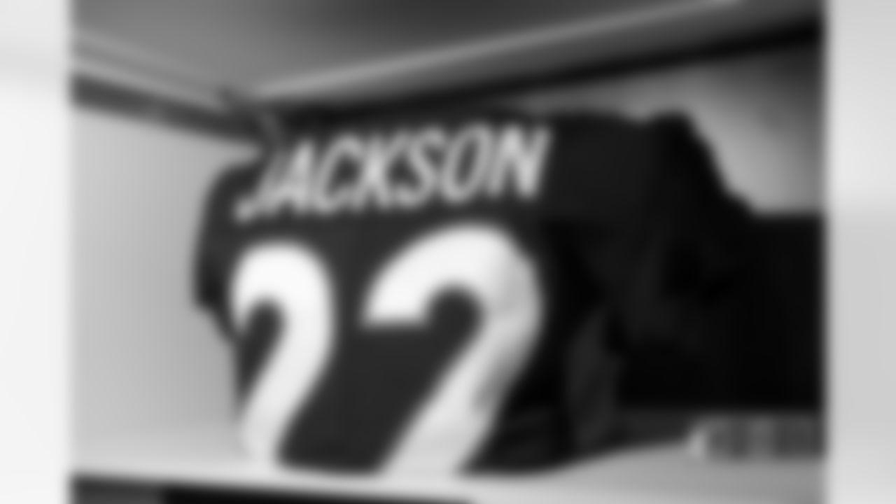 Kareem Jackson' jersey in the locker room before the Broncos' Week 3 game against the San Francisco 49ers at Empower Field at Mile High in Denver, Colorado on September 25, 2022. (Photo by Ben Swanson)