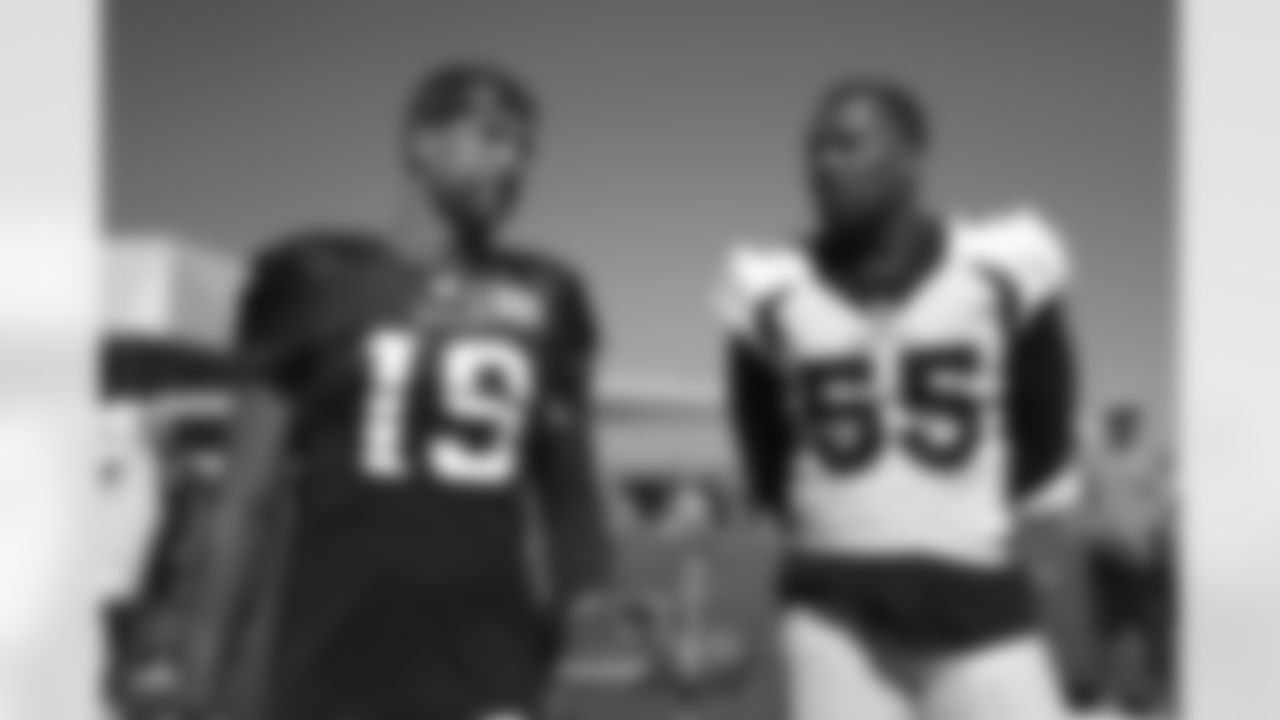 Adam Thielen and Bradley Chubb during joint practice with the Minnesota Vikings on Wednesday, August 11, 2021 at TCO Performance Center in Eagan, Minnesota.
Photo by Gabriel Christus