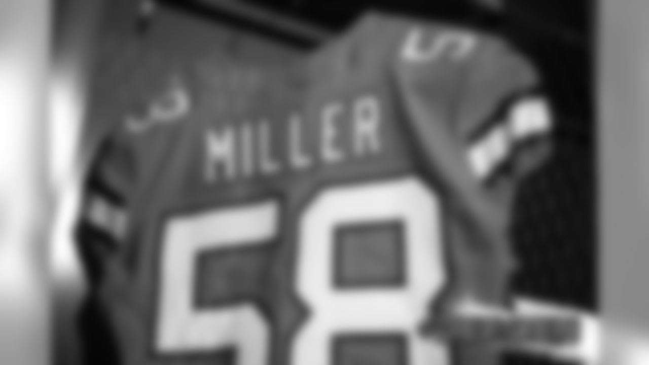 A preview of Von Miller's Color Rush jersey during a photoshoot ahead of the team's Week 16 game against the Lions on December 18, 2019 at UCHealth Training Center. (Photo by Ben Swanson)