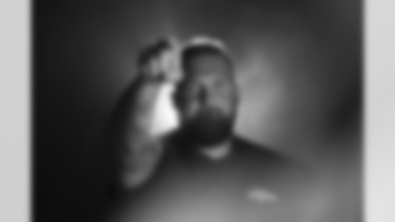 During the taping of hype video segments with Dalton Risner at Empower Field at Mile High on July 25, 2021. (Photo by Gabriel Christus)