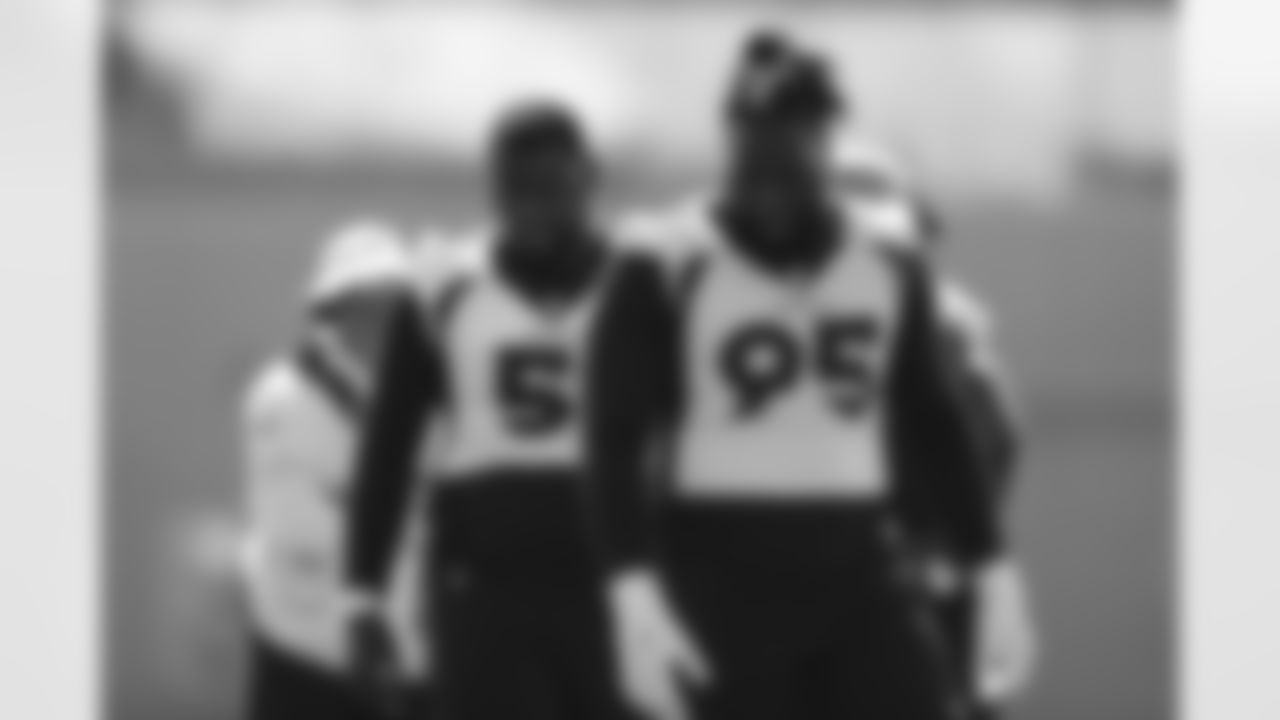 Marquiss Spencer and McTelvin Agim during the Offseason Program at UCHealth Training Center in Centennial, CO, May 17, 2021.
Photo by Gabriel Christus