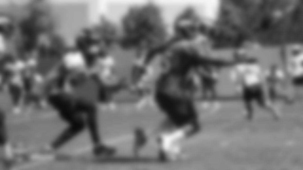 Wide receiver Corey "Philly" Brown (5) reaches for a deflected pass during the 11th day of training camp on August 9, 2018, at UCHealth Training Center.