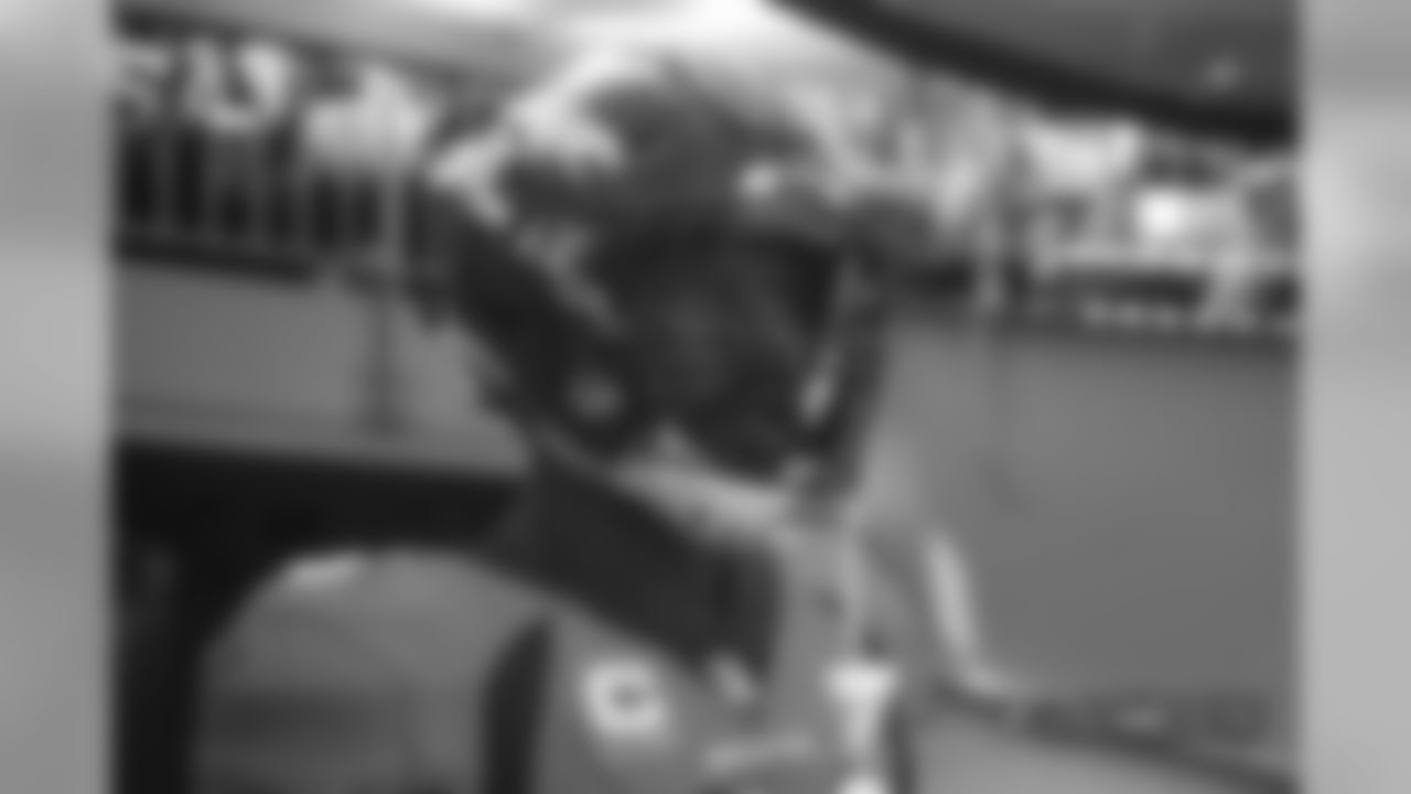 Von Miller in the tunnel during player introductions before the Broncos' game against the Oakland Raiders at Broncos Stadium at Mile High on September 16, 2018.