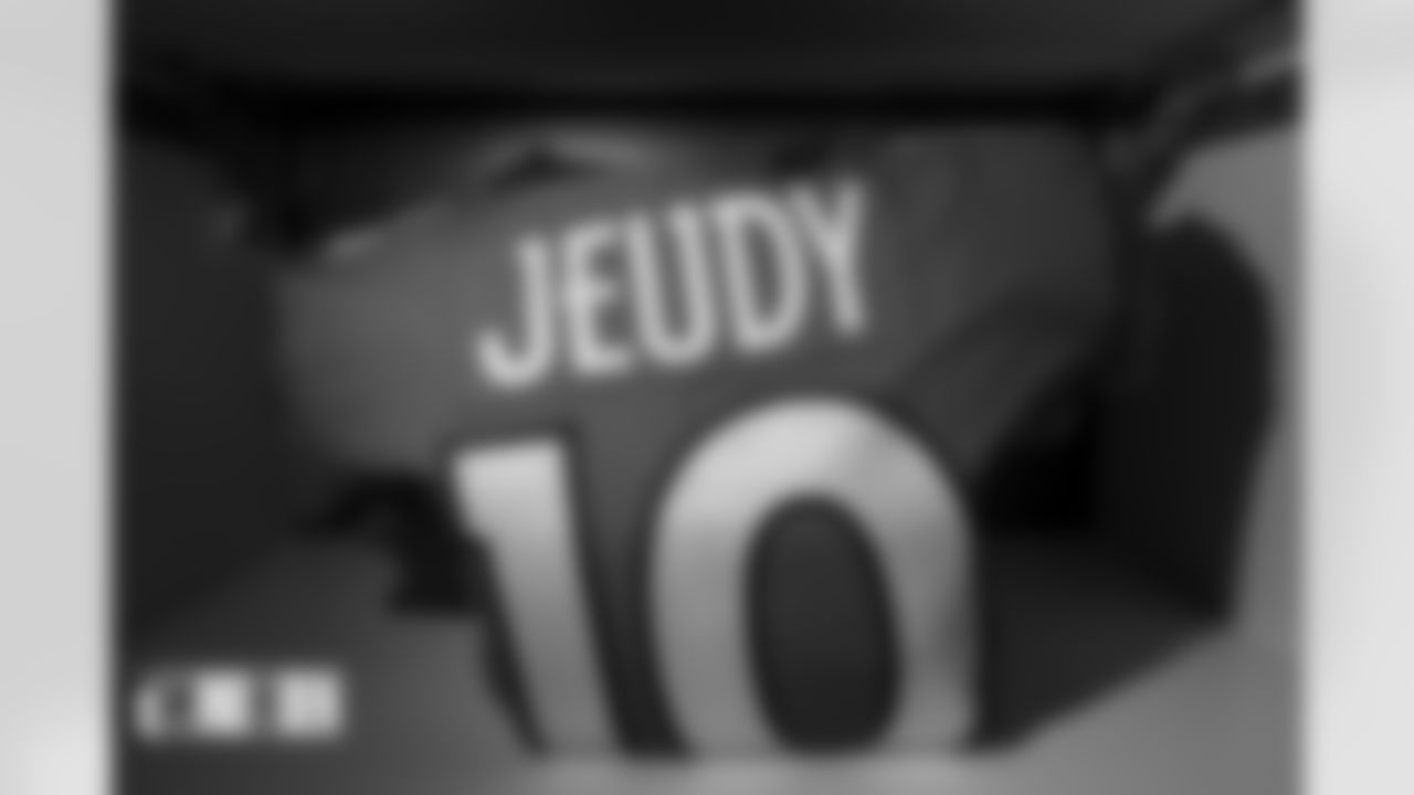 Jerry Jeudy's jersey in the locker room before the Broncos' Week 5 game against the Indianapolis Colts at Empower Field at Mile High in Denver, Colorado on October 6, 2022. (Photo by Ben Swanson)