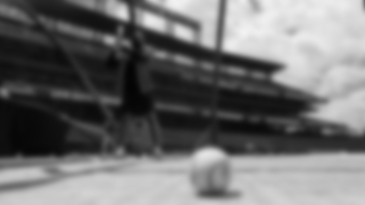 Royce Freeman waits for the next pitch during UCHealth's Healthy Swings Charity Home Run Derby to benefit The Leukemia & Lymphoma Society- Rocky Mountain Chapter at Coors Field on June 11, 2019.