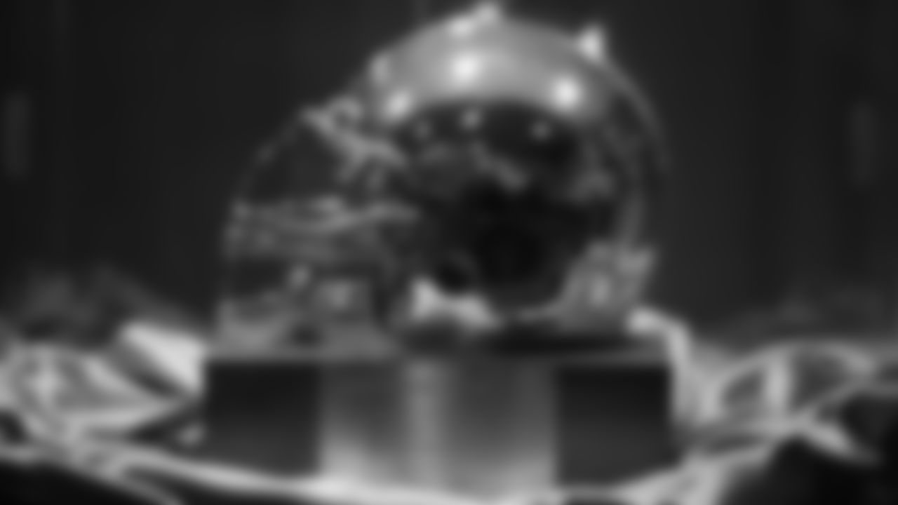 A steel helmet sculpture commemorating the Broncos' win in the 1990 American Bowl is featured in a display at the open-house tribute to Pat Bowlen at Broncos Stadium at Mile High on June 18, 2019.