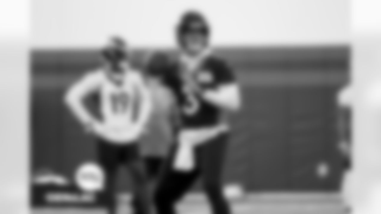Drew Lock at practice at UCHealth Training Center in Englewood, Colorado on December 29, 2021. (Photo by Ben Swanson)