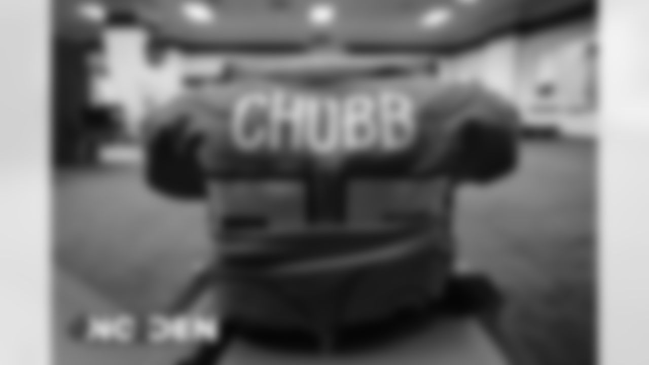 Bradley Chubb's jersey in the locker room before the Broncos' Week 12 game against the New Orleans Saints at Empower Field at Mile High on November 29, 2020. (Photo by Ben Swanson)