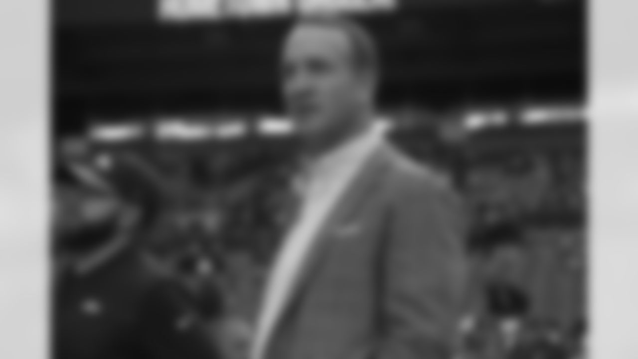 Peyton Manning during pregame warmups before the game against the Kansas City Chiefs at Broncos Stadium at Mile High on October 1, 2018.