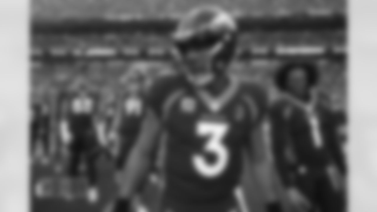 Russell Wilson before the Broncos' Week 3 game against the San Francisco 49ers at Empower Field at Mile High in Denver, Colorado on September 25, 2022. (Photo by Ben Swanson)