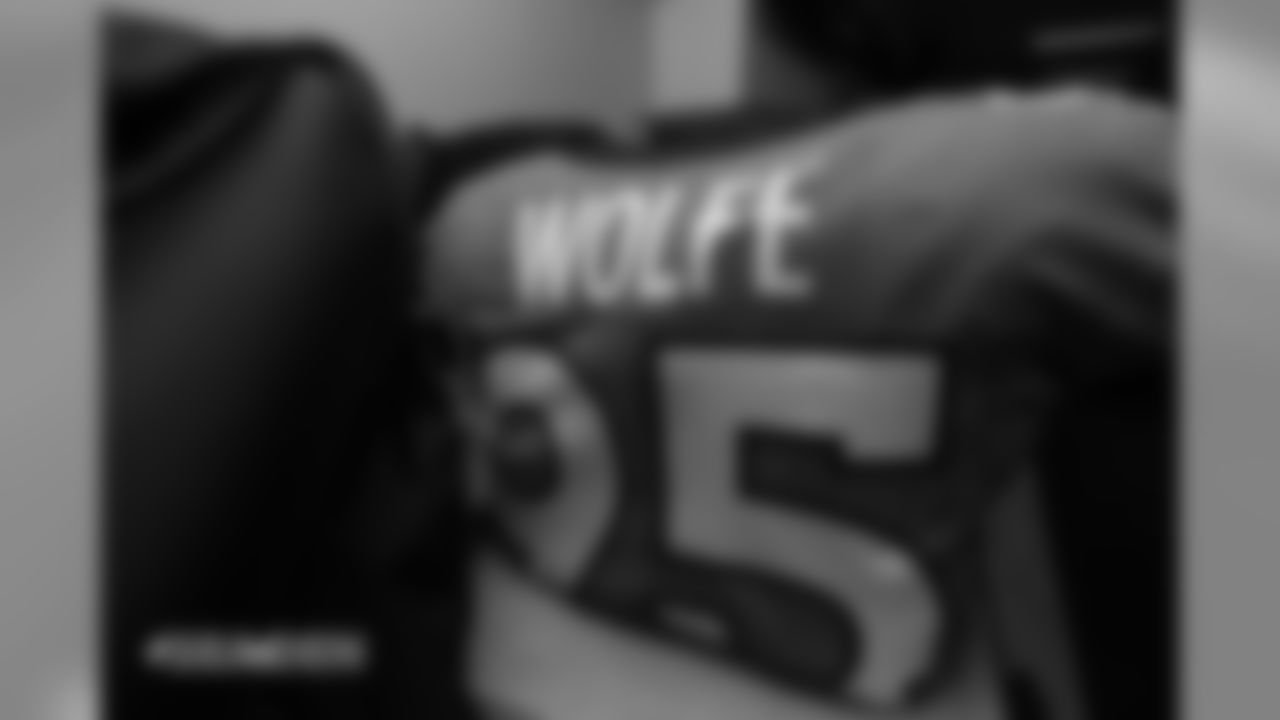 Derek Wolfe's jersey in the locker room pregame before the Broncos' Week 1 game against the Seattle Seahawks at Broncos Stadium at Mile High on September 9, 2018.