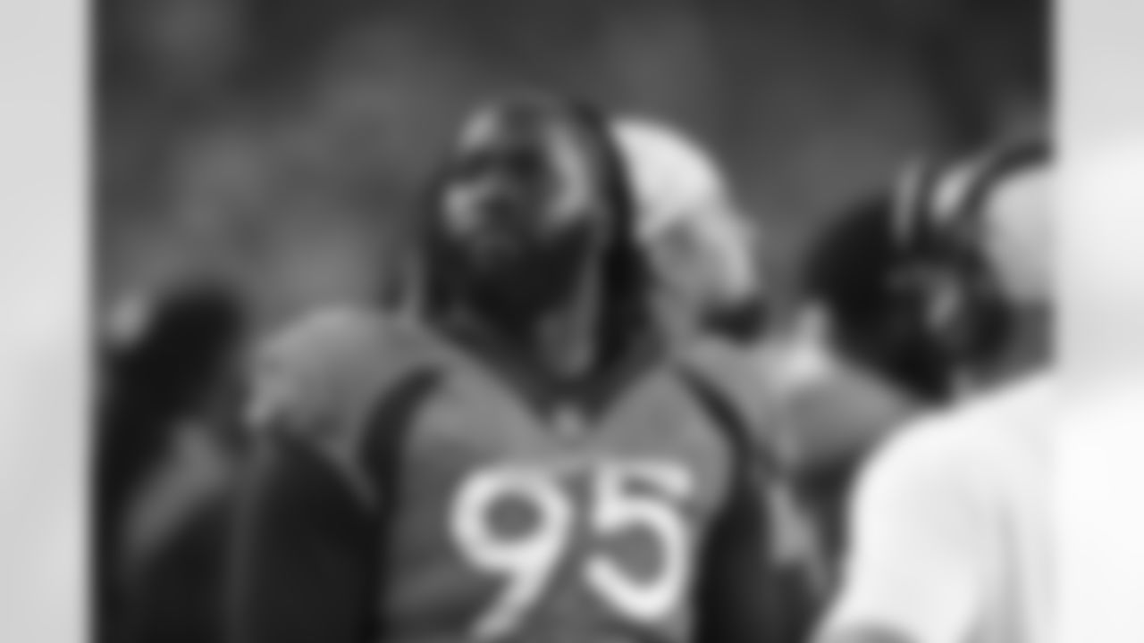 Denver Broncos defensive lineman McTelvin Agim (95) during the NFL preseason game against the Los Angeles Rams on Saturday, August 28, 2021 at Empower Field at Mile High in Denver, Colorado.
Photo by Gabriel Christus