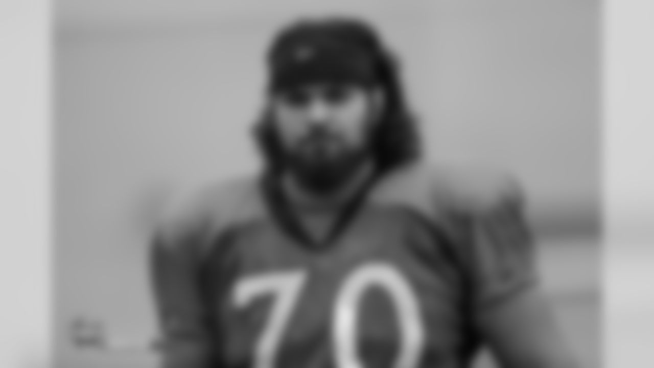 Guard Sam Jones (70) during the 10th day of training camp on August 8, 2018, at UCHealth Training Center.