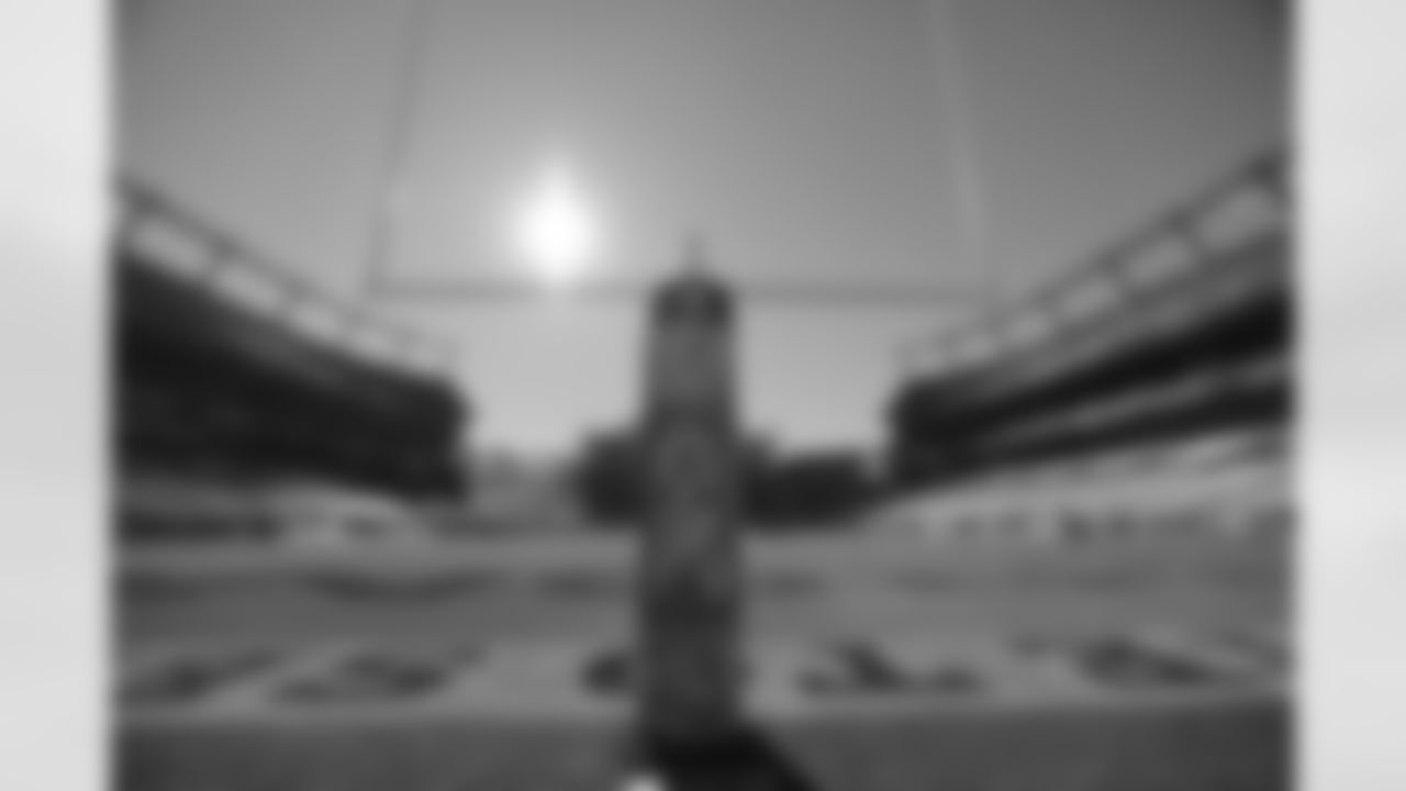 A look at the goal post, which is decorated to honor the NFL's Salute to Service.