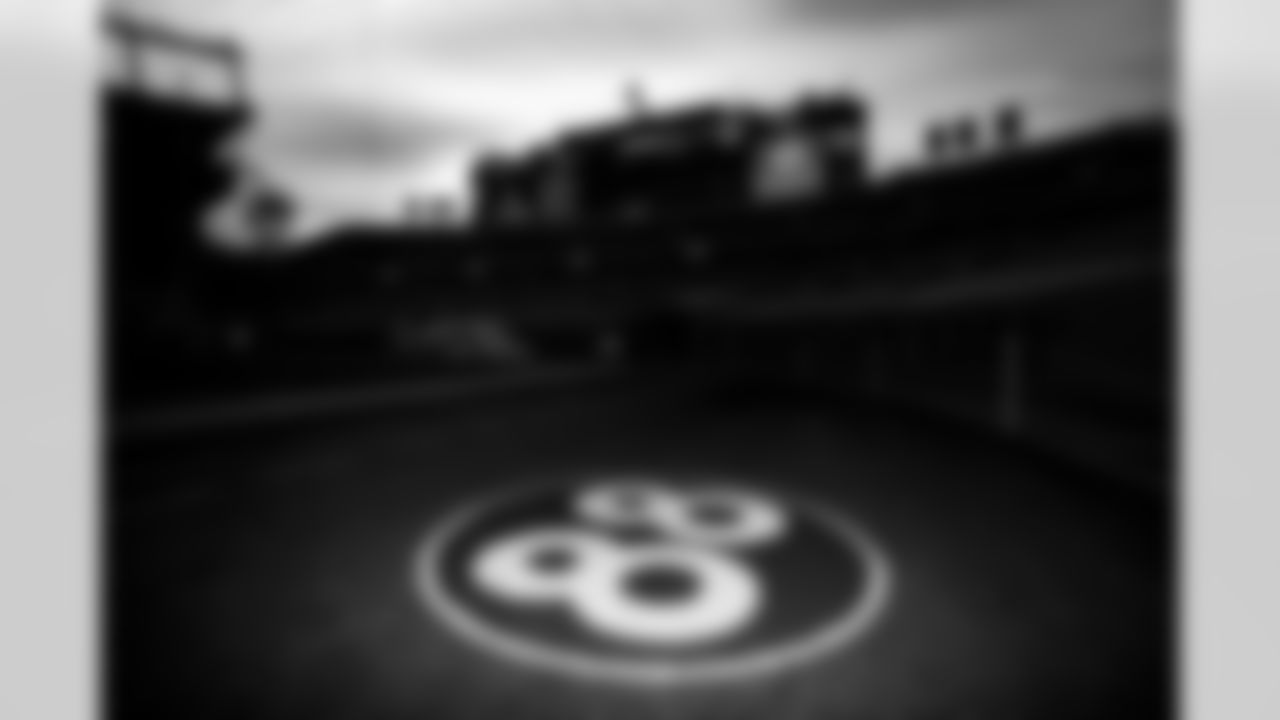 Demaryius Thomas' number, painted on the field, before the Broncos' Week 14 game against the Detroit Lions at Empower Field at Mile High in Denver, Colorado on December 12, 2021. (Photo by Ben Swanson)