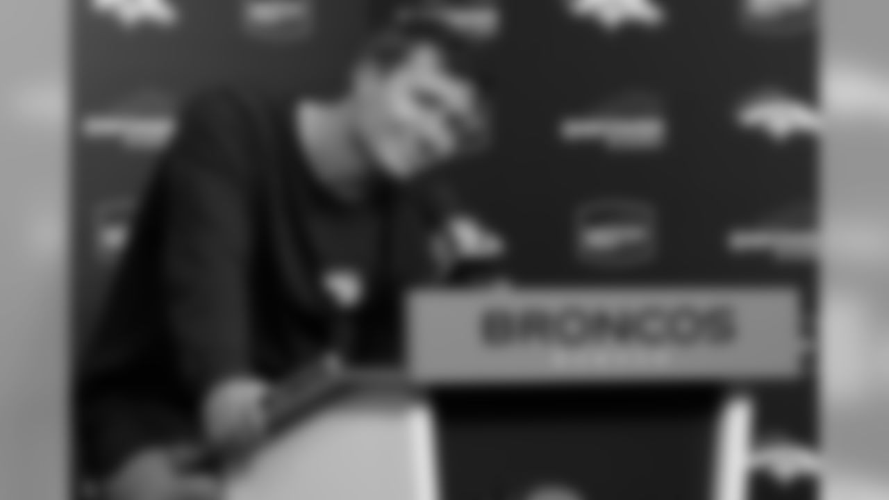 Denver Broncos quarterback Drew Lock speaks during a news conference after an NFL football game against the Los Angeles Chargers Sunday, Dec. 1, 2019, in Denver. (AP Photo/Jack Dempsey)
