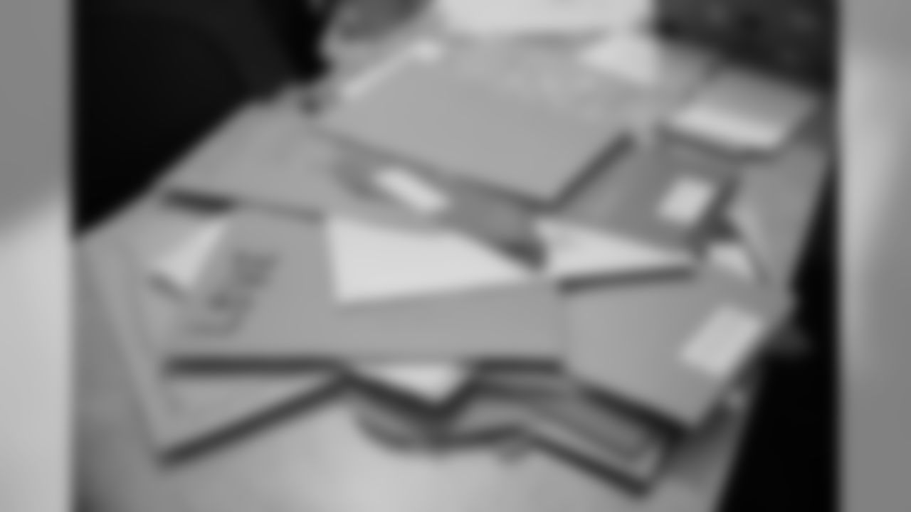 Cards made by children from the Denver Broncos Boys & Girls Club are organized on the table for staff members at the Arapahoe County Sheriff's Office as part of Random Acts of Kindness Week on February 20, 2020 in Centennial, Colorado. (Photo by Ben Swanson/DenverBroncos.com)