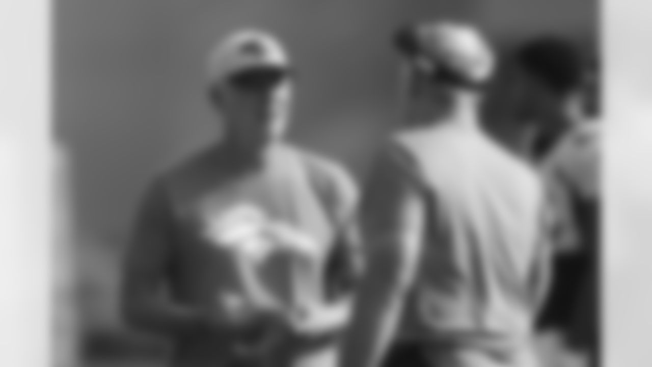 Pat Shurmur and Mike Munchak during Training Camp on Wednesday, August 18, 2021 at UCHealth Training Center in Englewood, Colorado.
Photo by Gabriel Christus