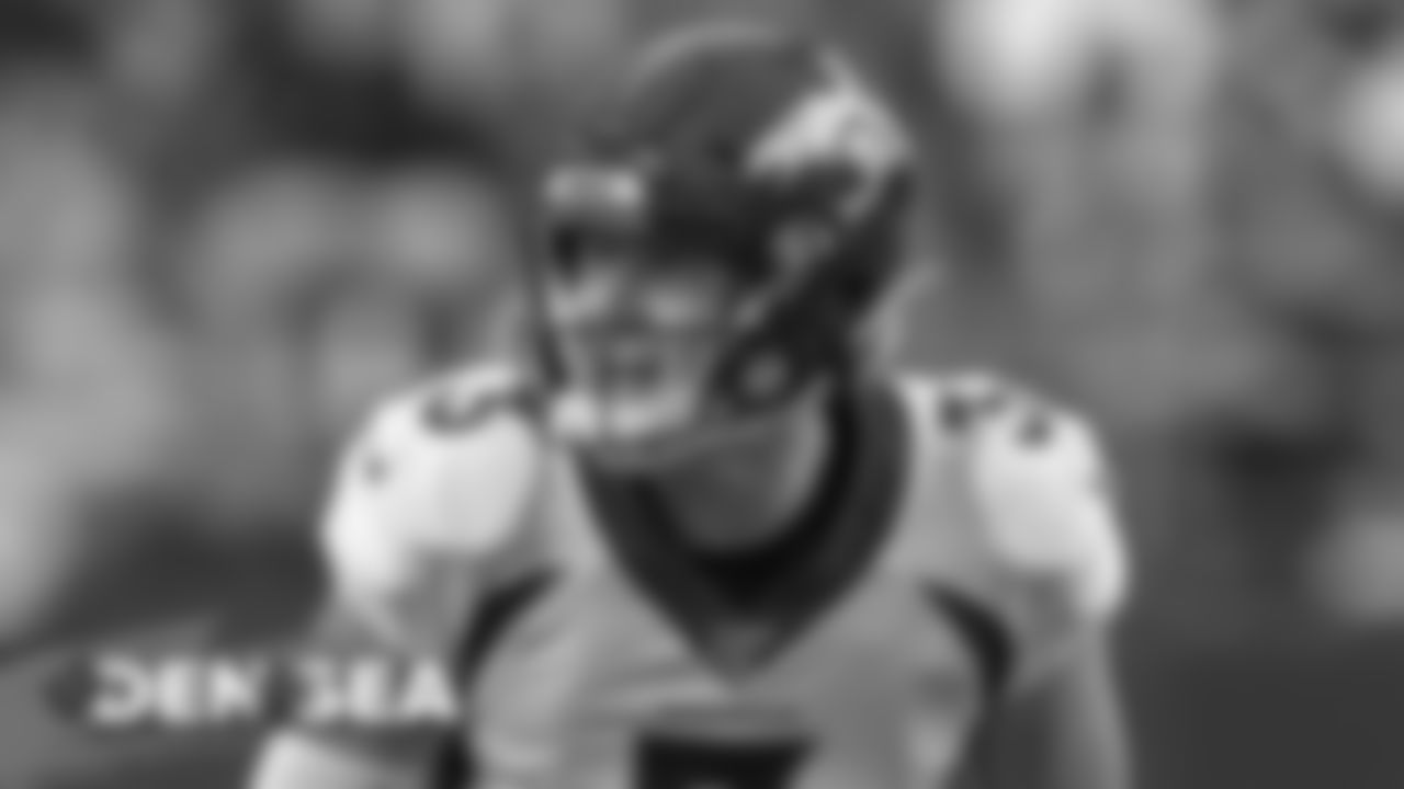 Drew Lock during the first half of a preseason game against the Seattle Seahawks at CenturyLink Field in Seattle on August 8, 2019.