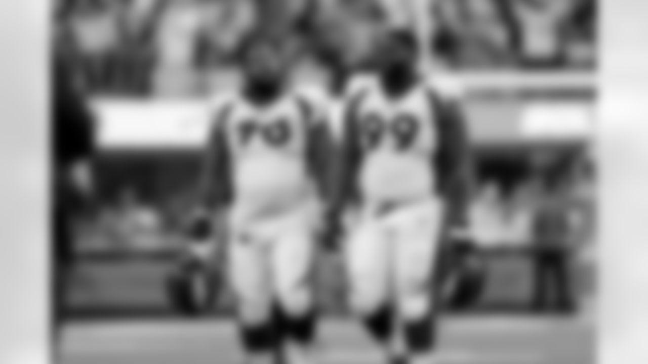 Shelby Harris and Shamar Stephen during the Broncos' Week 17 game against the Los Angeles Chargers at SoFi Stadium in Inglewood, California on January 2, 2022. (Photo by Gabriel Christus)
