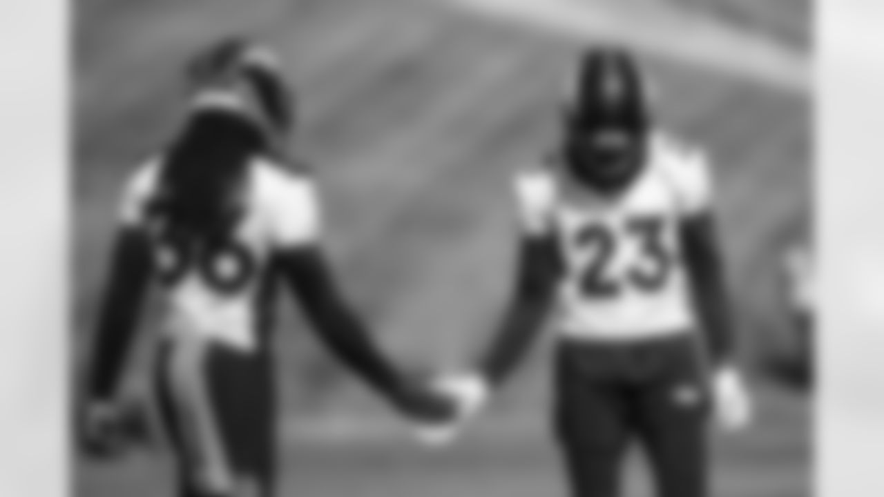 Trey Marshall and Michael Ojemudia during the 16th practice of training camp at UCHealth Training Center on September 3, 2020. (Photo by Ben Swanson)
