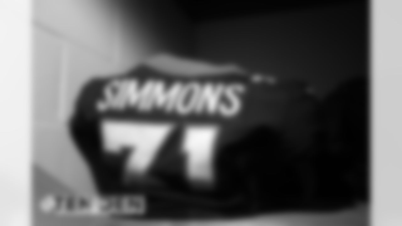 Justin Simmons's jersey in the locker room before the Broncos' Week 1 game against the Tennessee Titans at Empower Field at Mile High in Denver, Colorado, on September 14, 2020. (Photo by Ben Swanson)