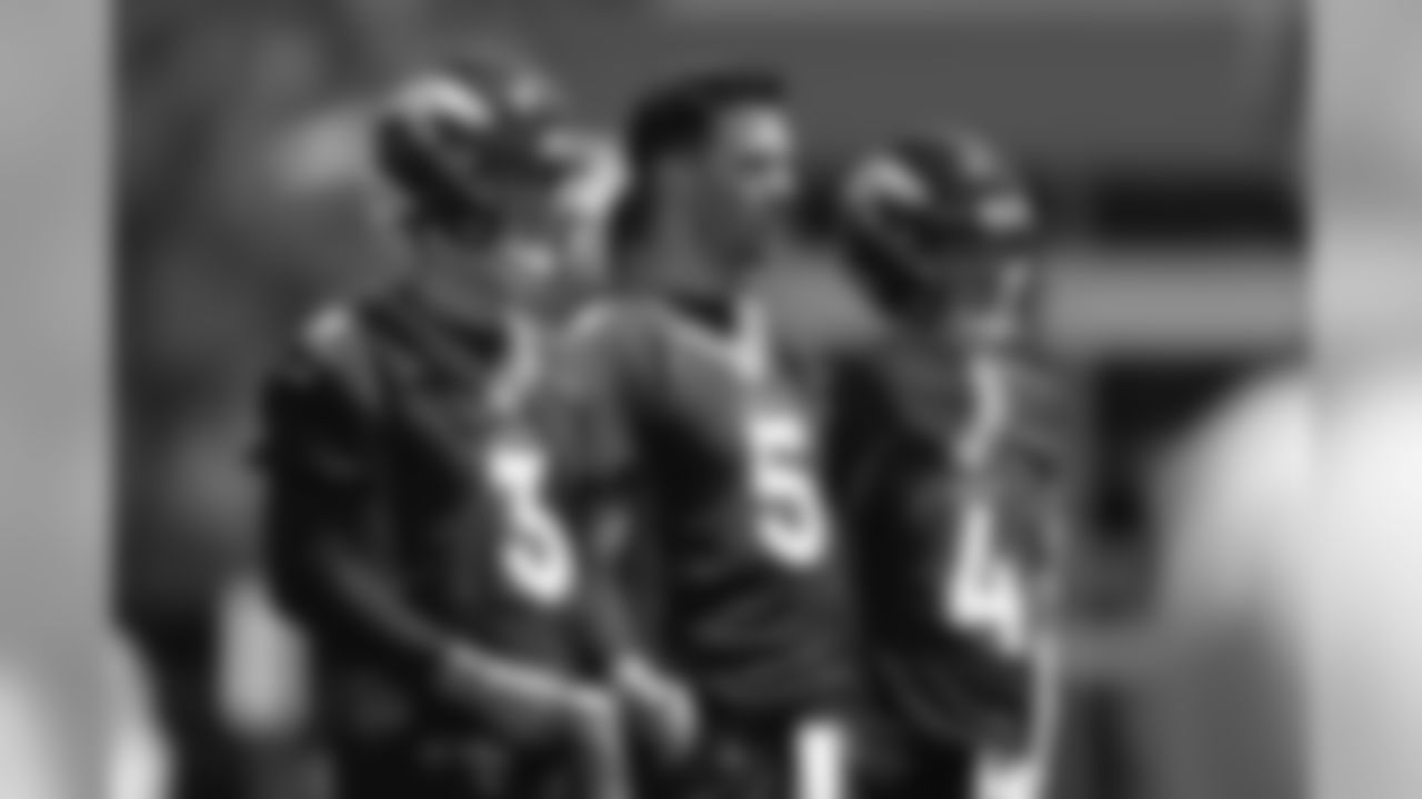 After rookie minicamp, Drew Lock took his place as a reserve quarterback in a learning role behind Joe Flacco during organized team activities at UCHealth Training Center in Centennial, CO, May 14, 2019.
Photo by Gabriel Christus