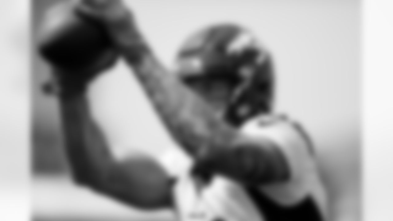 Eric Saubert during practice on the 14th day of training camp at UCHealth Training Center on August 16, 2021. (Photo by Ben Swanson)