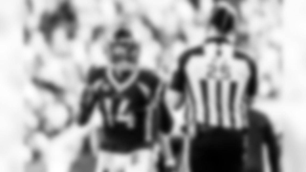 Denver Broncos wide receiver Courtland Sutton (14) argues with the referee during the NFL game against the Las Vegas Raiders on Sunday, October 17, 2021 at Empower Field at Mile High in Denver, Colorado.
Photo by Gabriel Christus