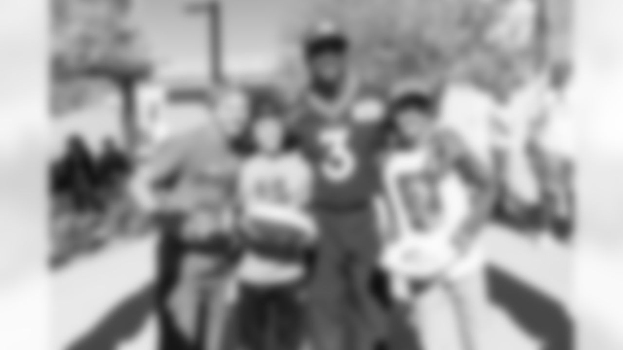 Russell Wilson at an alumni visit as part of the Super Bowl XXXII reunion weekend after walkthrough at UCHealth Training Center in Englewood, Colorado on October 22, 2022. (Photo by Ben Swanson)