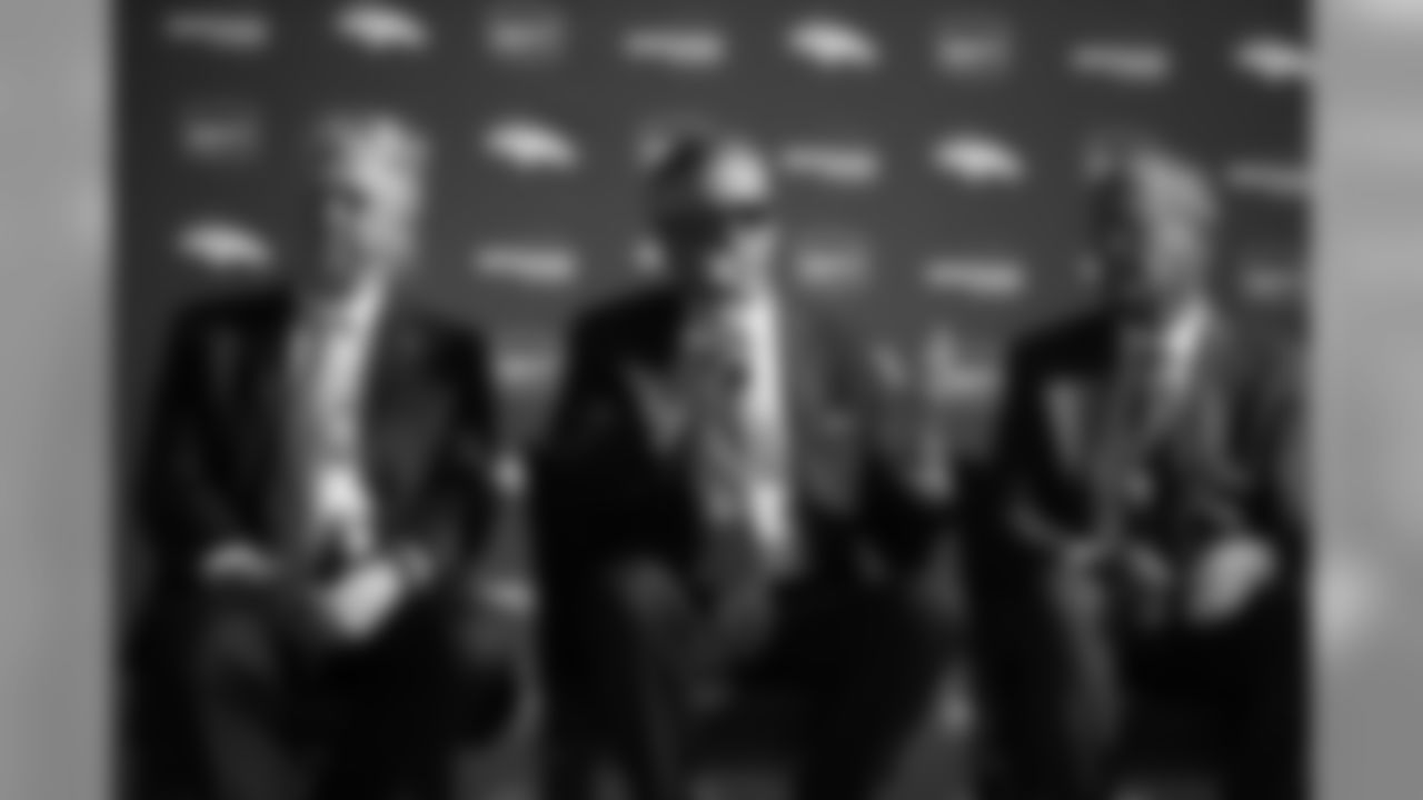 Joe Ellis, Ed Murphy and Ray Baker during a press conference announcing Empower Retirement buying the naming rights at Empower Field at Mile High in Denver, CO, September 05, 2019.
Photo by Gabriel Christus