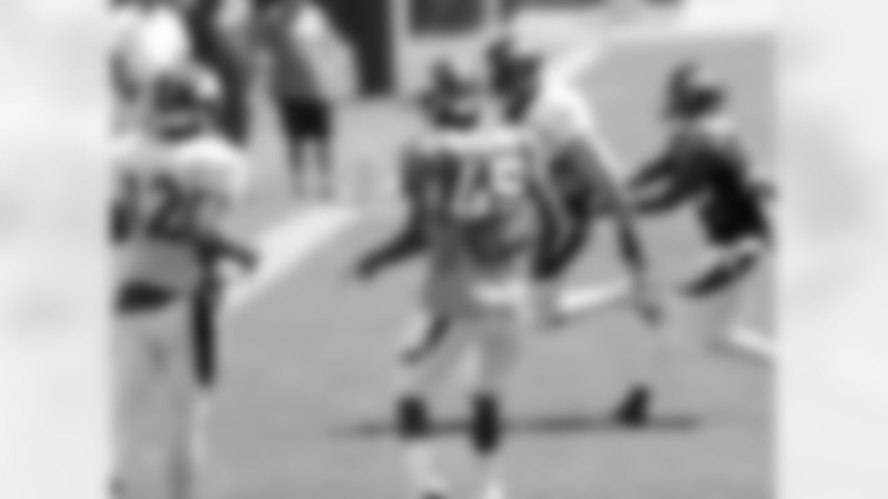 Thomas catches a touchdown pass.