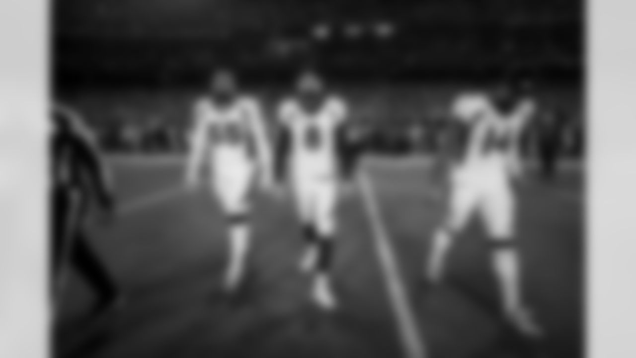 Bradley Chubb, Brandon McManus and Courtland Sutton during the Broncos' Week 13 game against the Kansas City Chiefs at GEHA Field at Arrowhead Stadium in Kansas City, Missouri on December 5, 2021. (Photo by Gabriel Christus)