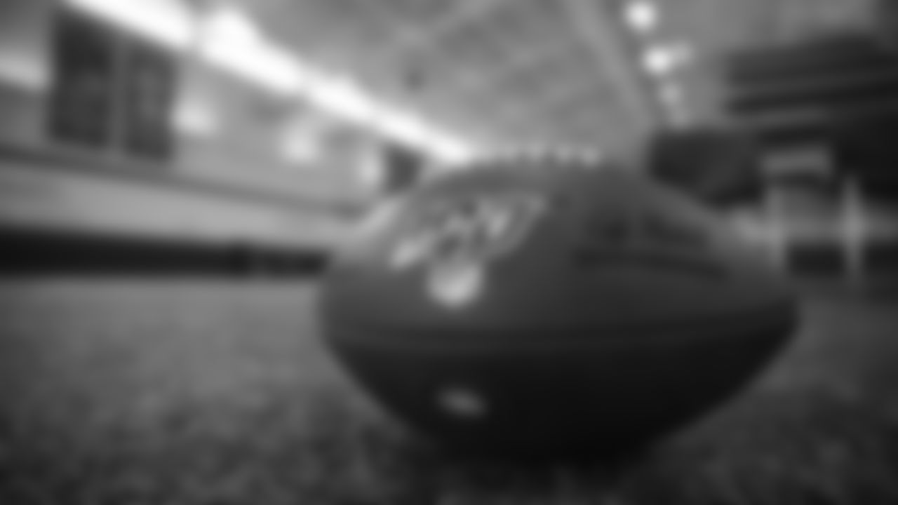 An NFL 100 football at the annual team photo on September 28, 2019. (Photo by Ben Swanson)