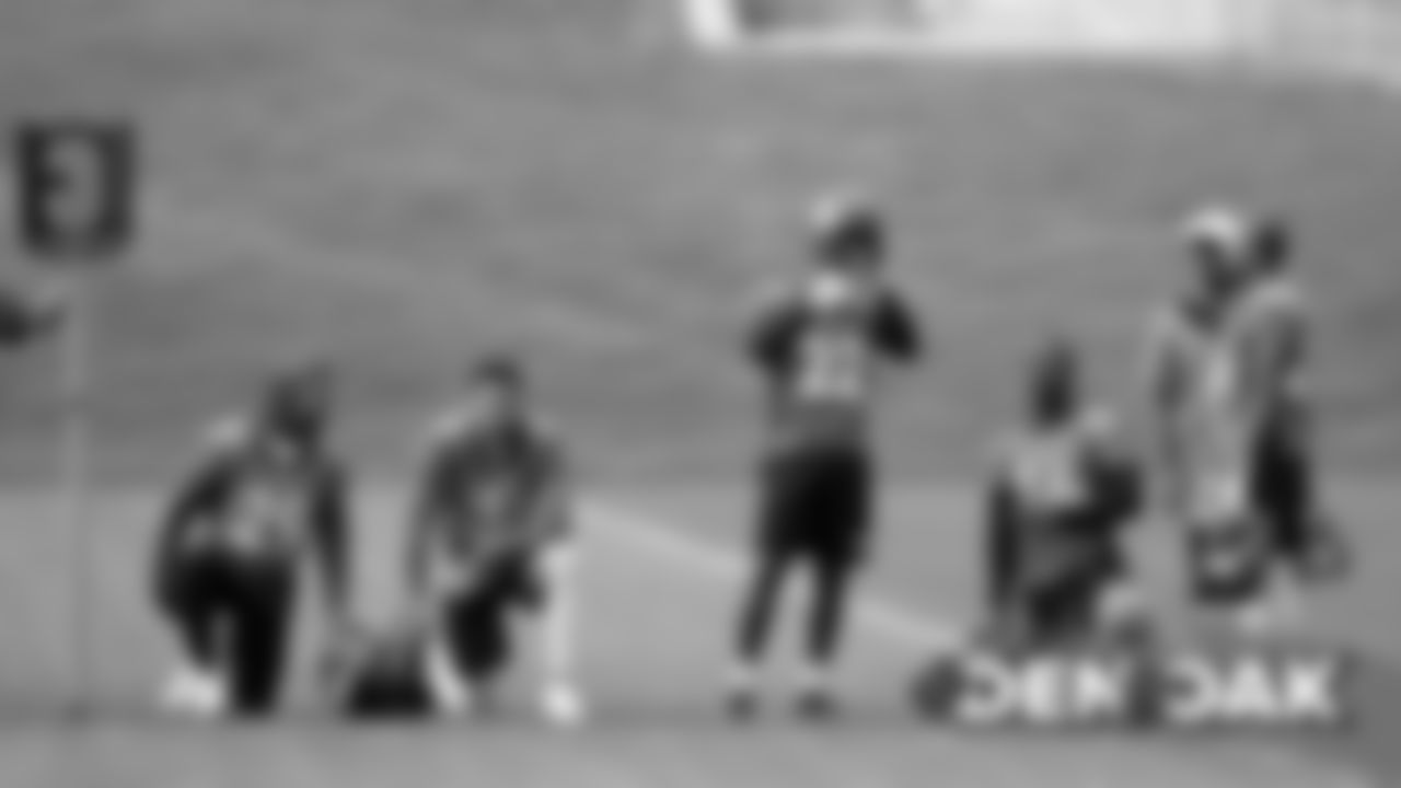 Bryce Callahan, Justin Simmons, Kareem Jackson, Will Parks and Chris Harris Jr. at practice on September 7, 2019. (Photo by Ben Swanson)