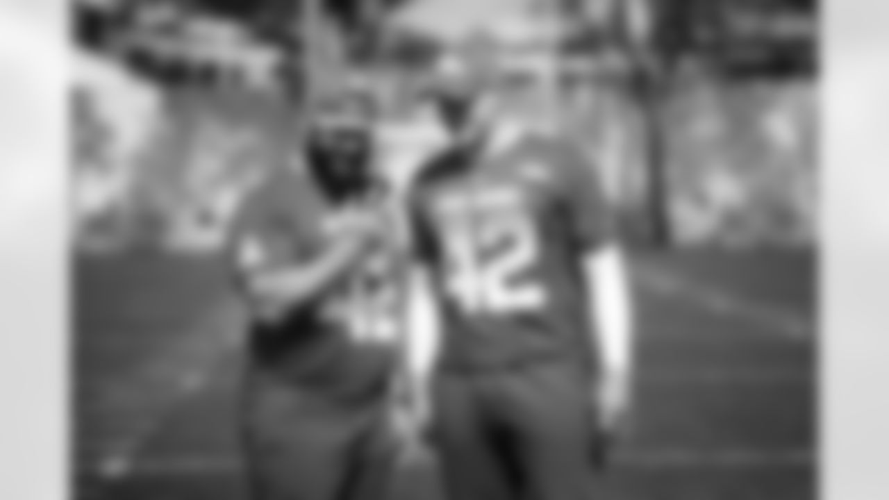 Kansas City Chiefs running back Anthony Sherman (42) and Denver Broncos long snapper Casey Kreiter (42) are seen during practice for the 2019 Pro Bowl, Thursday, Jan. 24, 2019 in Orlando, Fla. (Logan Bowles/NFL)