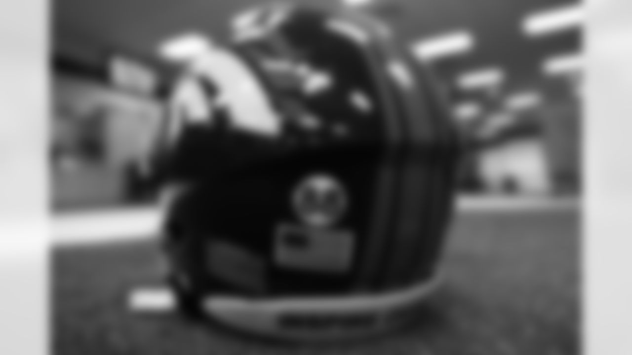 Tim PatrickÕs helmet ahead of the Broncos Week 14 game vs. the Lions at Empower Field at Mile High on December 12, 2021. The Broncos helmets included an 88 decal honoring former Broncos WR Demaryius Thomas.