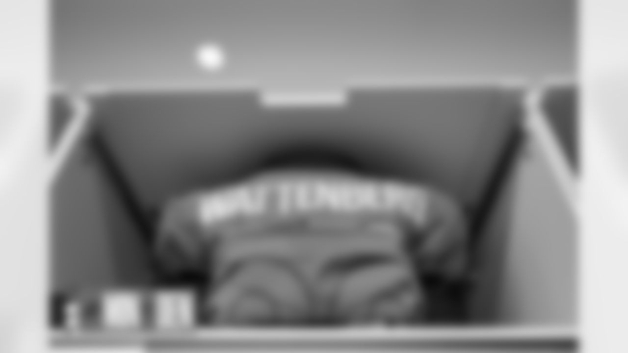 Luke Wattenberg's jersey in the locker room before the Broncos' preseason Week 3 game against the Minnesota Vikings at Empower Field at Mile High in Denver, Colorado on August 27, 2022. (Photo by Ben Swanson)