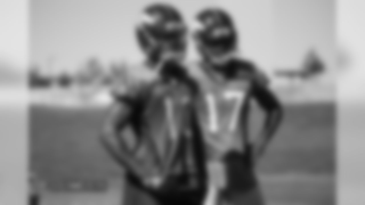 Emmanuel Sanders and DaeSean Hamilton during practice at UCHealth Training Center on September 14, 2018.