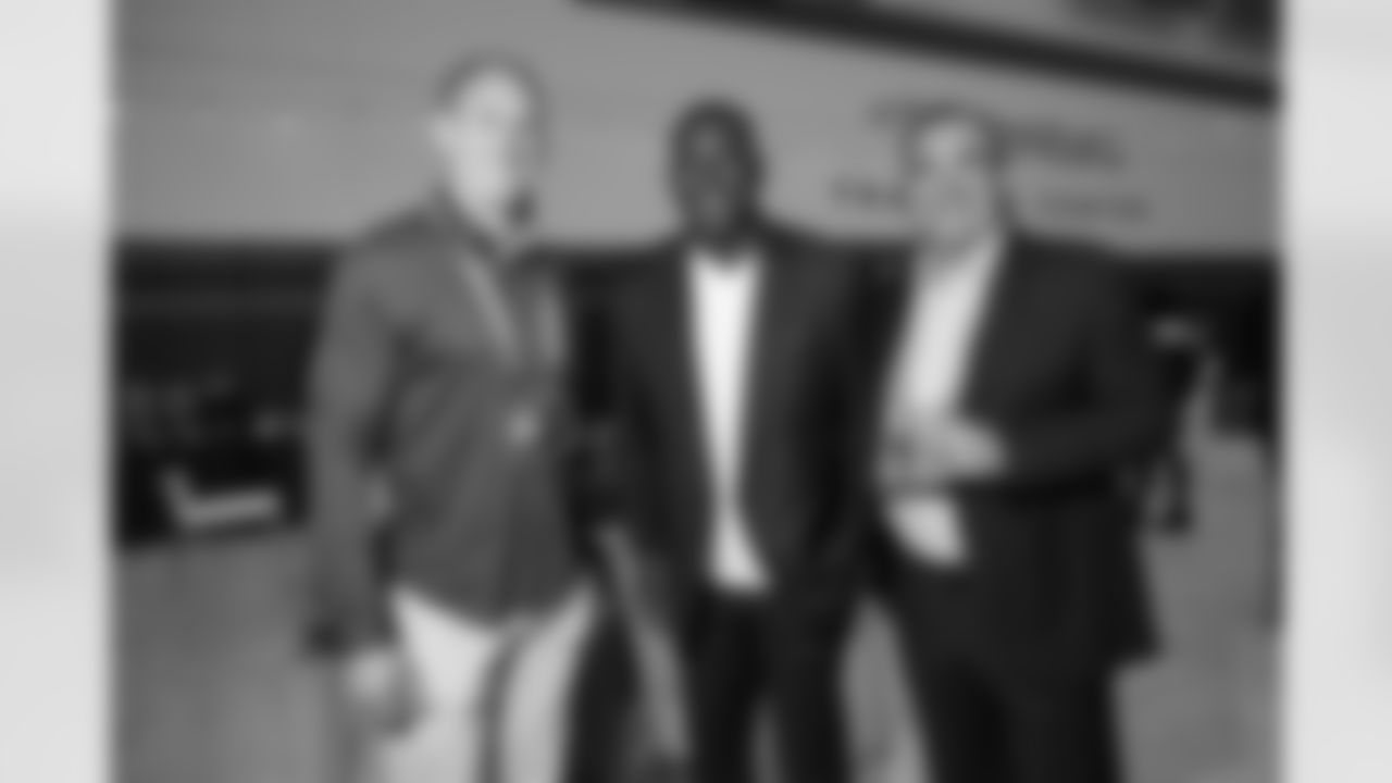 Owen Daniels, Byron Chamberlain and Brian Pariani during the alumni banquet and reunion celebration at Centura Health Training Center in Englewood, Colorado on September 16, 2023. Photo by Ben Swanson / Denver Broncos