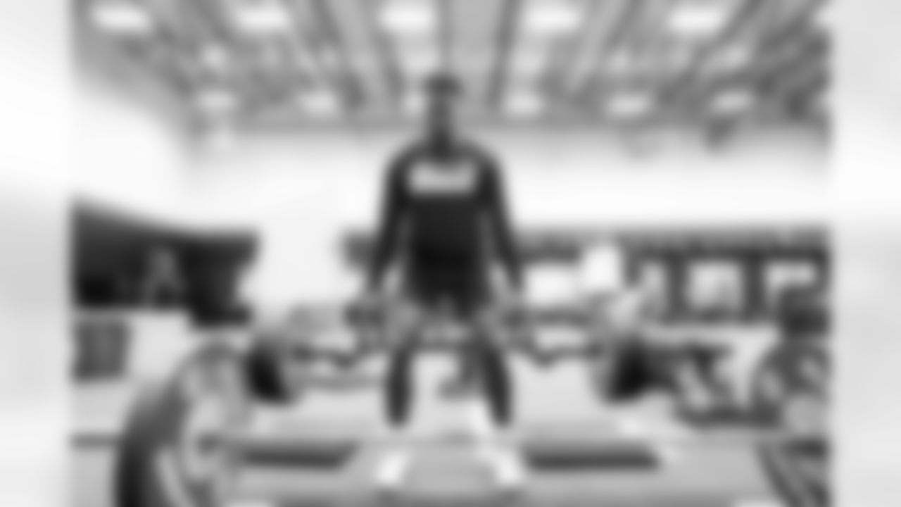 Courtland Sutton during a video shoot in the weight room for the season hype video at UCHealth Training Center on July 13, 2021. (Photo by Ben Swanson)