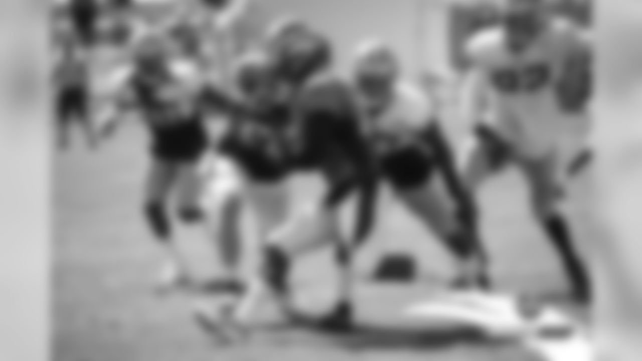 Royce Freeman at a joint practice with the San Francisco 49ers on the 19th day of training camp on August 16, 2019.