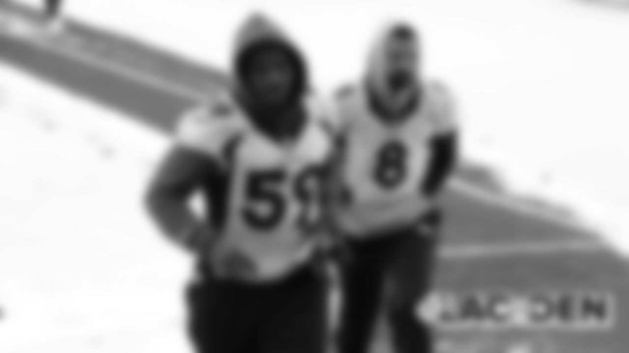 Malik Reed and Brandon McManus before a walkthrough on Saturday on November 30, 2019 (Photo by Emily Simanskis)
