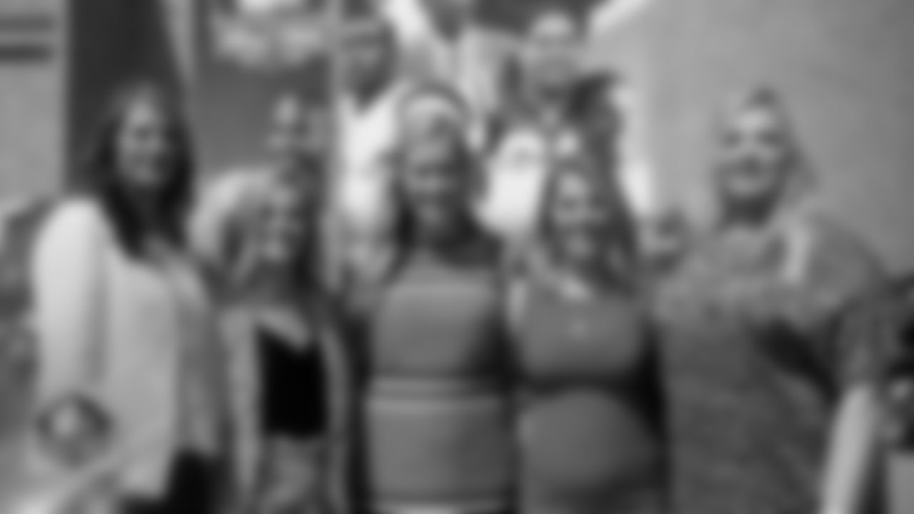 Beth Bowlen Wallace, Annabel Bowlen, Brittany Bowlen, Christianna Bowlen and Amy Bowlen Klemmer pose in fron of the Pro Football Hall of Fame in Canton, Ohio, August 2, 2019.