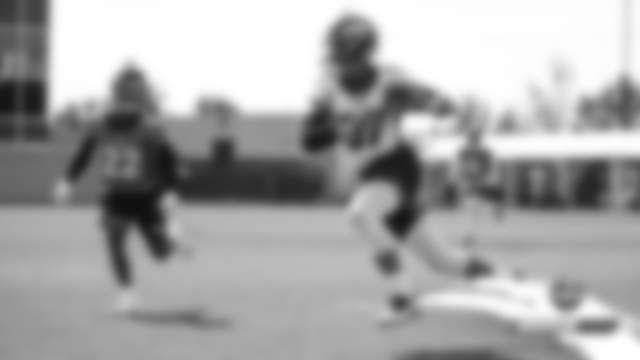 Noah Fant during practice on Day 11 of training camp on July 30, 2019.