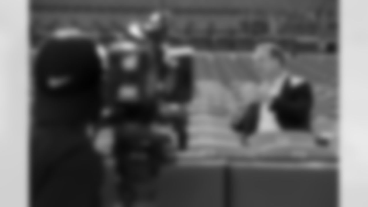 John Elway sits down with Peyton Manning for an interview in the stands during the taping of an episode of Peyton's Places at Empower Field at Mile High on June 26, 2020. (Photo by Ben Swanson)