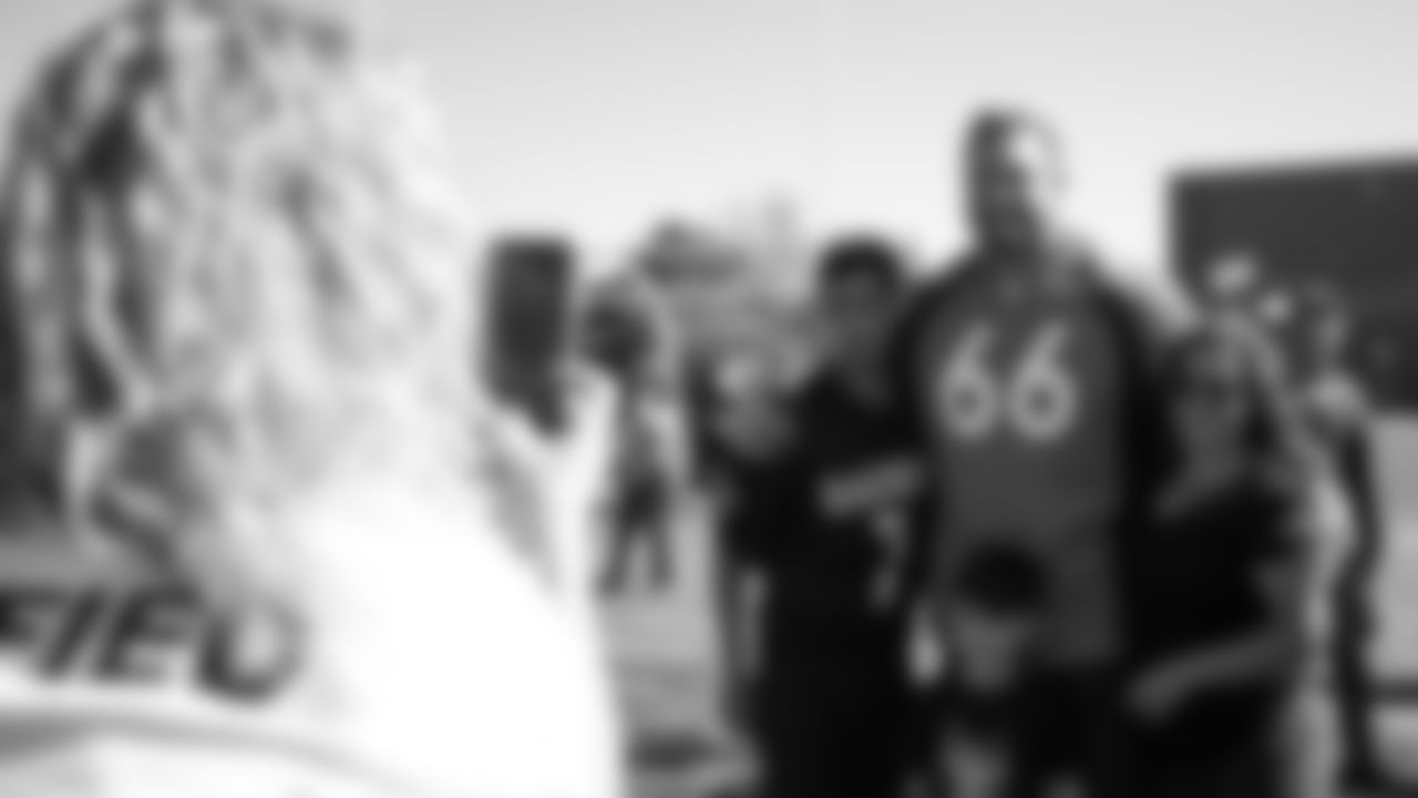 Dalton Risner after a game of touch football at Rangeview High School in Aurora, Colorado, after the school received the 2019 Doug Fulton Unified Champion School Kindness Award fromSpecial Olympics Colorado, in partnership with the Broncos and United Airlines. (Photo by Ben Swanson)