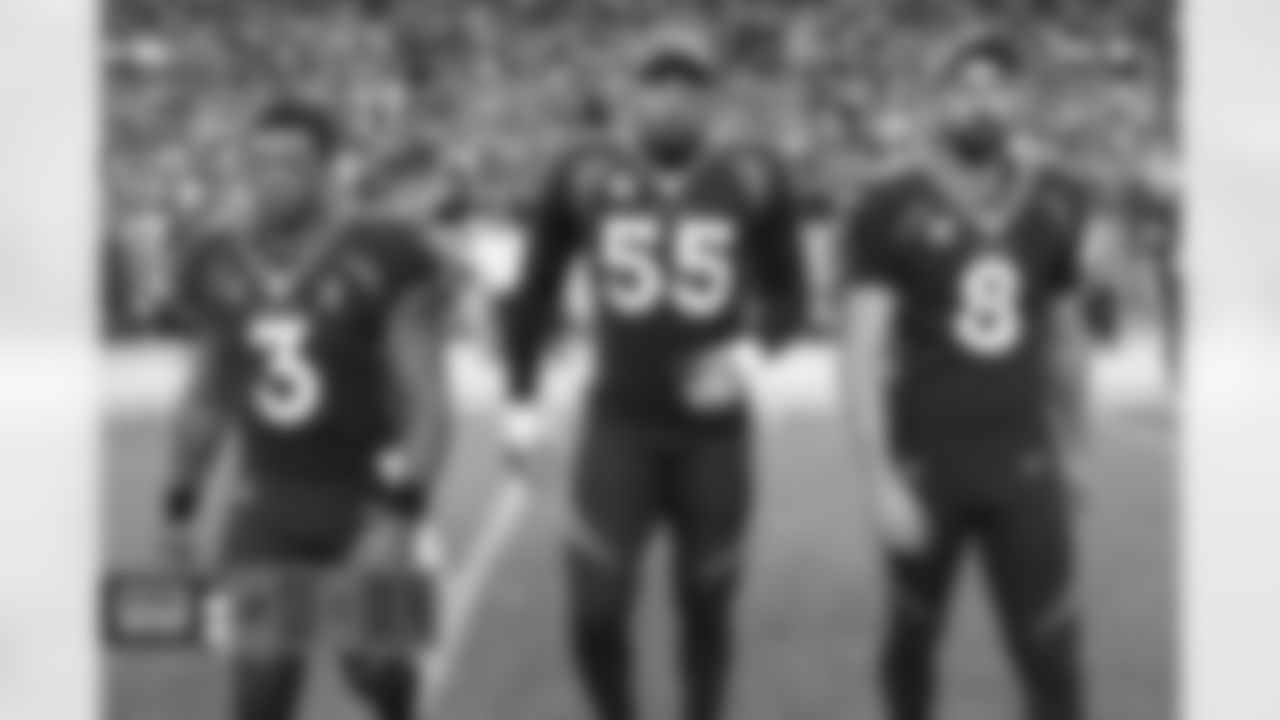 Russell Wilson, Bradley Chubb and Brandon McManus during the Broncos' Week 3 game against the San Francisco 49ers at Empower Field at Mile High in Denver, Colorado on September 25, 2022. (Photo by Gabriel Christus)