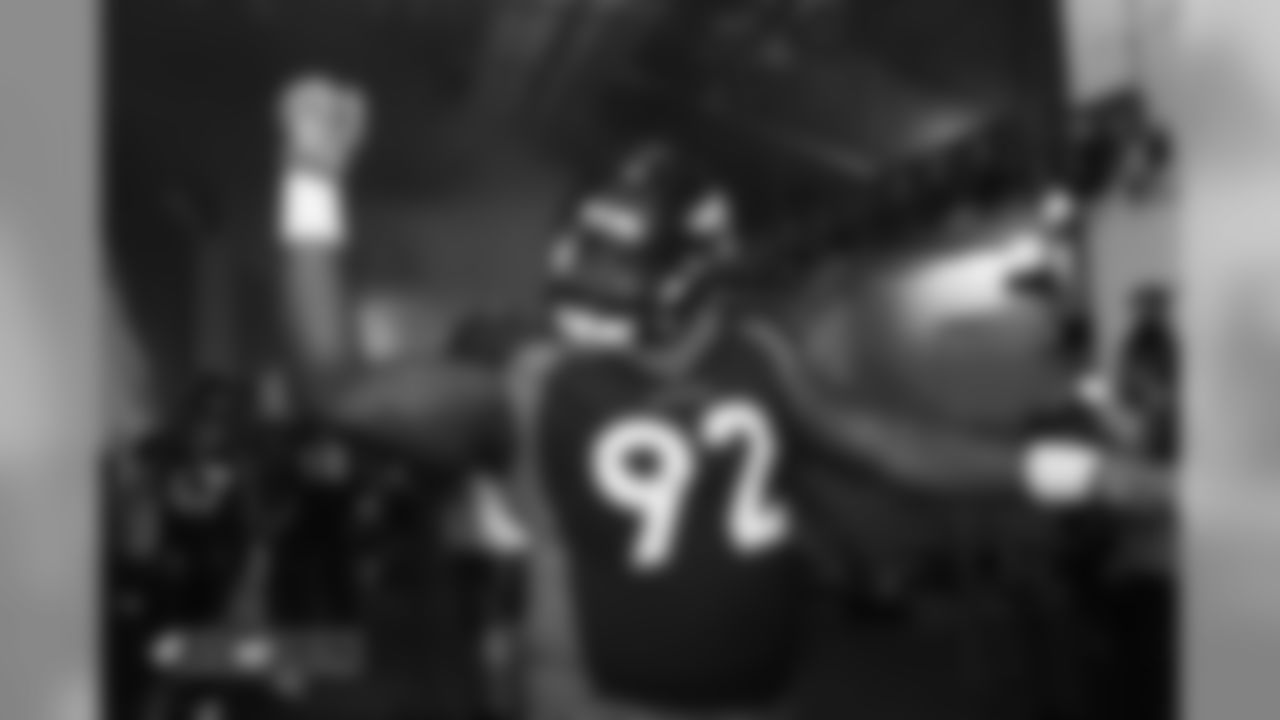 Zach Kerr in the tunnel during player introductions before the game against the Kansas City Chiefs at Broncos Stadium at Mile High on October 1, 2018.
